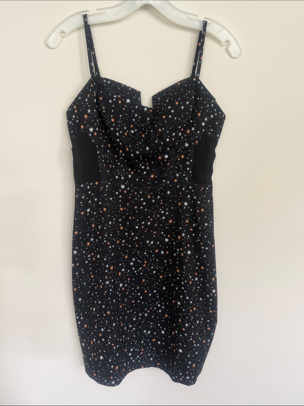 BCBGeneration Black Star-Print Mini Dress with Orange & White Stars